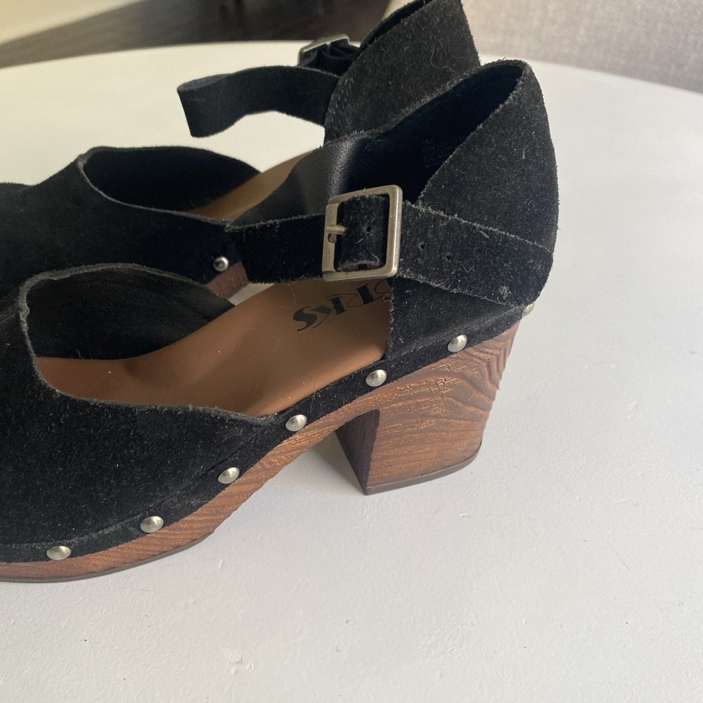 KORKS 'Evah' Black Leather Suede MJ Platform Clogs w/3.25" Heels Sz. 7M - Picture 7 of 12